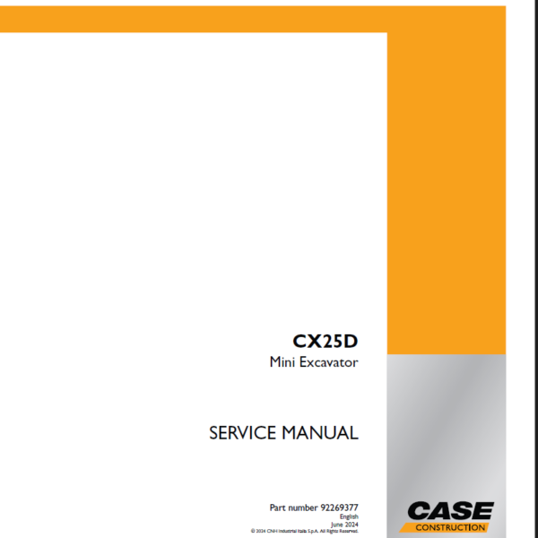 Case CX25D Mini Excavator Service Manual (92269377) (June 2024)