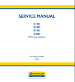 New Holland E17D, E18D, E19D, E20D Mini Excavators Service Manual (92186902) (April 2024)