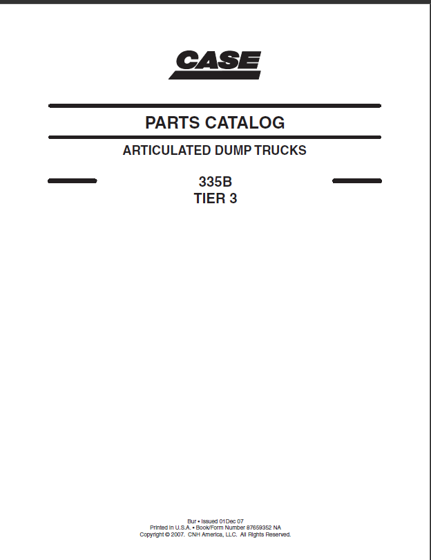 Case 335B Tier 3 Articulated Dump Trucks Parts Catalog (87659352)