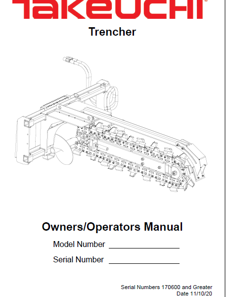 Takeuchi Trencher Owners and Operators Manual