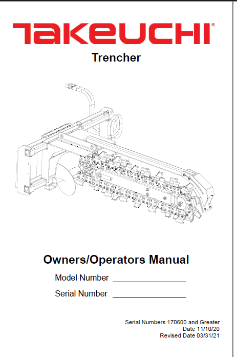 Takeuchi Trencher Owners and Operators Manual