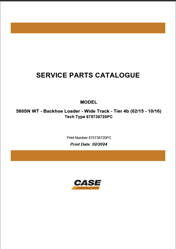 Case 580SN WT Tier 4B Wide Track Backhoe Loader Service Training Manual (675736720PC) (February 2024)