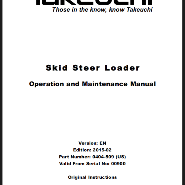 Takeuchi TS80R2 Skid Steer Loader Operation and Maintenance Manual (0404-509)