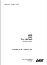 Case 621G, 721G Tier 4B Final Wheel Loader Operators Manual (90428270) (January 2021)