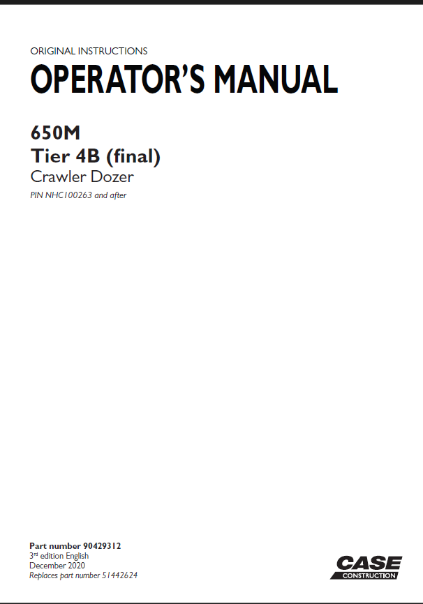 Case 650M Tier 4B Final Crawler Dozer Operators Manual (90429312) (December 2020)