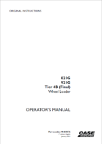 Case 821G, 921G Tier 4B Final Wheel Loader Operators Manual (90428276) (January 2021)