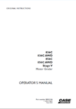 Case 836C, 836CAWD, 856C, 856CAWD Stage V Motor Grader Operators Manual (90512104) (March 2023)