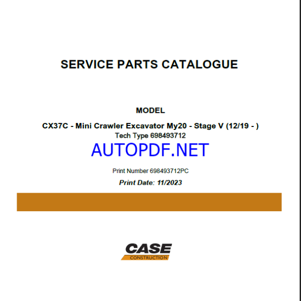 Case CX37C Stage 5 Mini Crawler Excavator Service Parts Catalogue (698493712PC) (November 2023)