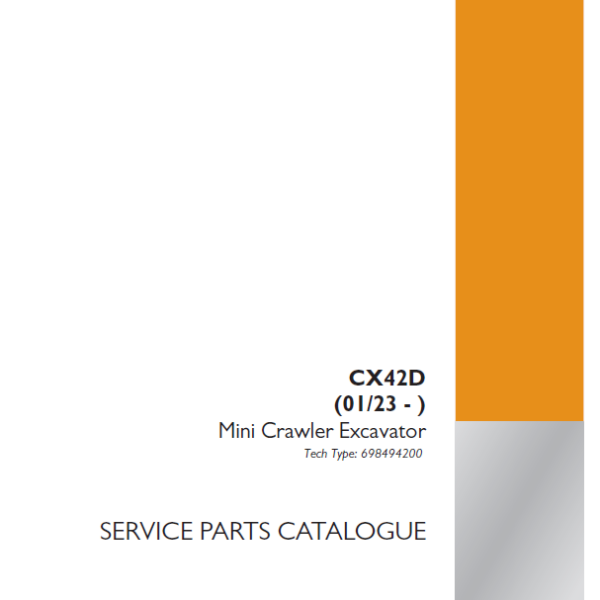 Case CX42D Mini Crawler Excavator Service Parts Catalogue (698494200PC) (February 2025)