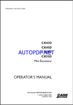 Case CX42D, CX45D, CX50D, CX55D Mini Excavator Operators Manual (92657356) (December 2024)