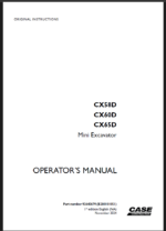 Case CX58D, CX60D, CX65D Mini Excavator Operators Manual (92645679) (November 2024)