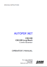 Case CX210D, CX210D Long Reach Excavator Operators Manual (90435775) (January 2021)