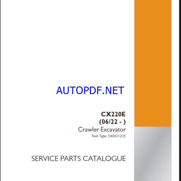 Case CX220E Crawler Excavator Service Parts Catalogue (540421235PC) (April 2025)