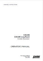 Case CX220E, CX220E Long Reach Crawler Excavator Operators Manual (91896152) (March 2023)