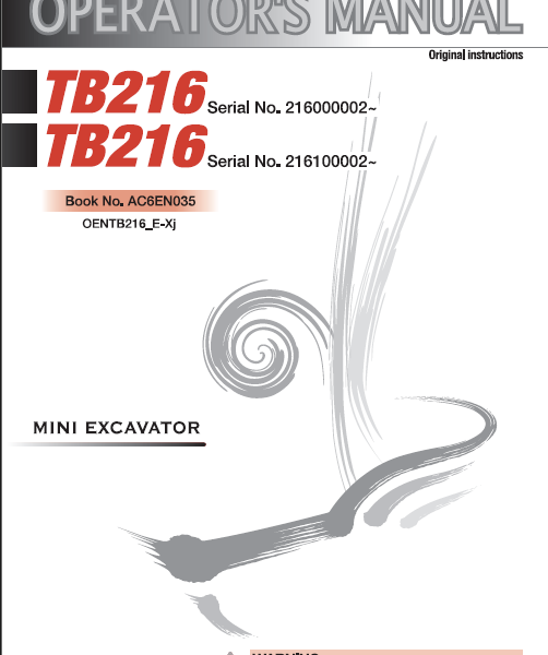 Takeuchi TB216 Mini Excavator Operators Manual (AC6EN035)