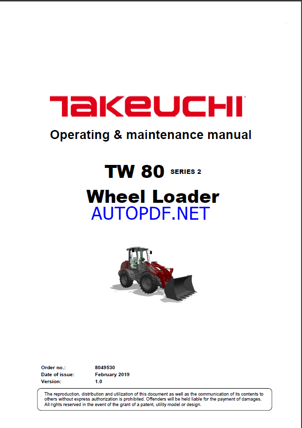 Takeuchi TB007 Mini Excavator Parts Manual (PB4-101Z7-3)