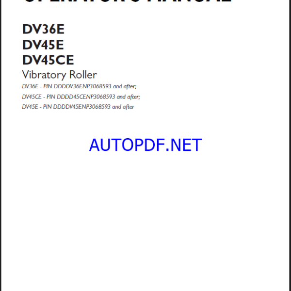 Case DV36E DV45E DV45CE Vibratory Roller Operators Manual (92172296) (February 2024)