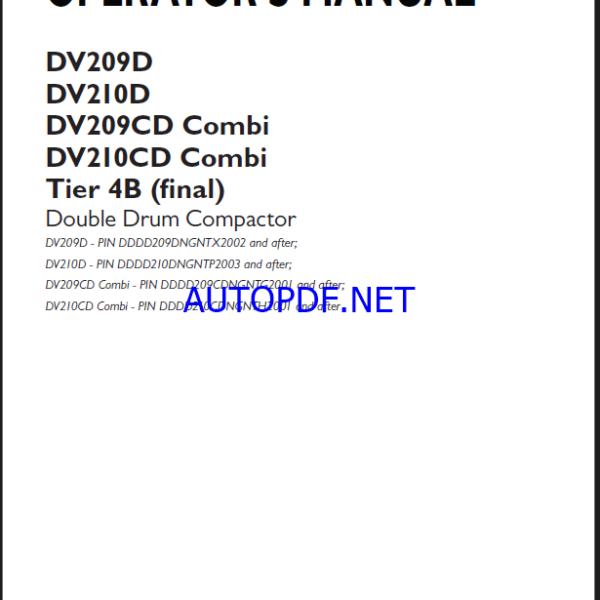 Case DV209D, DV210D, DV209CD Combi, DV210CD Combi Tier 4B Final Double Drum Compactor Operators Manual (90431768) (December 2020)