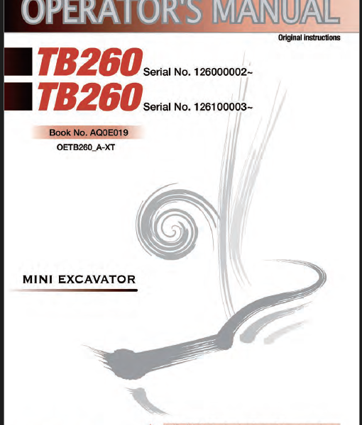 Takeuchi TB260 Mini Excavator Operators Manual (AQ0E019)