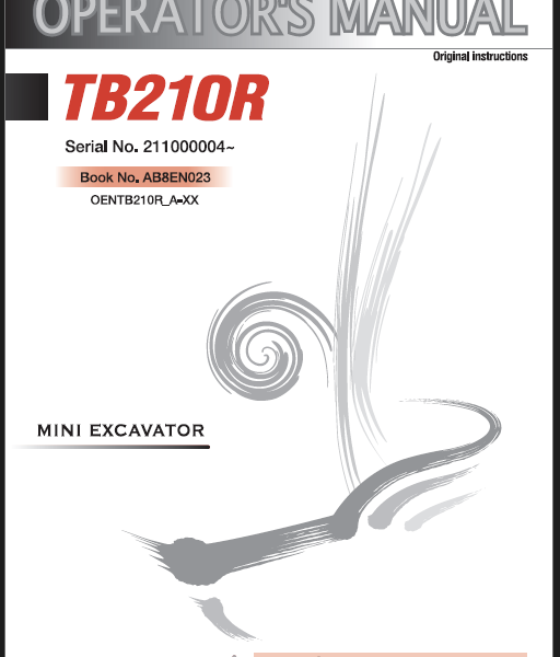 Takeuchi TB210R Mini Excavator Operators Manual (AB8EN023)