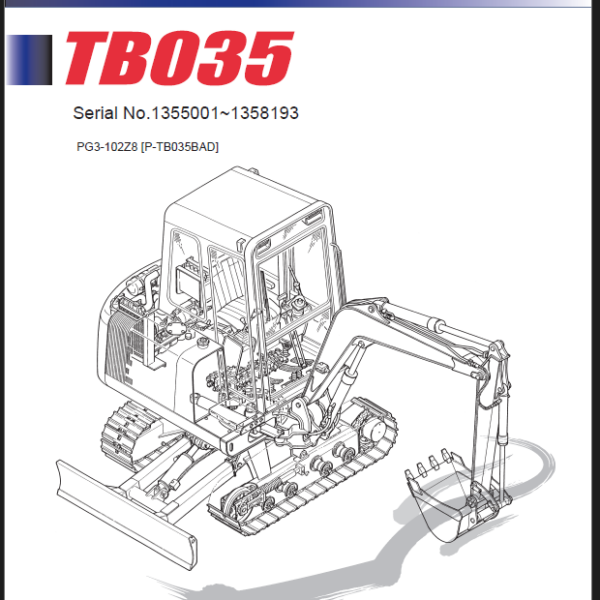 Takeuchi TB035 Mini Excavator Parts Manual (PG3-102Z8)