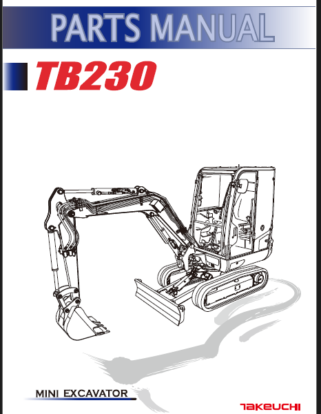 Takeuchi TB230 Mini Excavator Parts Manual (BE8Z017-0-0)