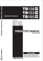 Takeuchi TB138FR, TB153FR, TB180FR Hydraulic Excavator Operators Manual (AJ3EN018)