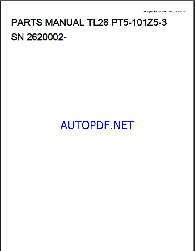 Takeuchi TL26 Track Loader Parts Manual (PT5-101Z5-3)