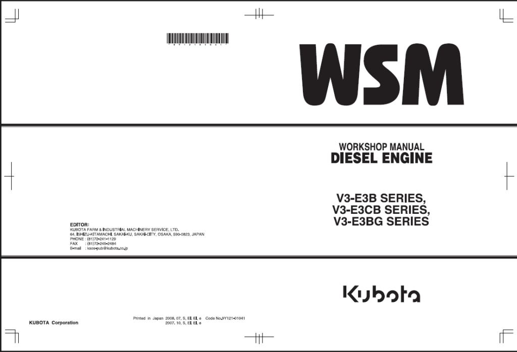 Kubota V3-E3B V3-E3CB V3-E3BG Diesel Engine Workshop Manual