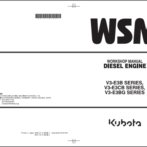 Kubota V3-E3B V3-E3CB V3-E3BG Diesel Engine Workshop Manual