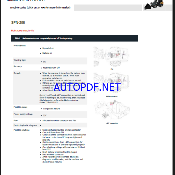 Kubota RT210-2E RT220-2E DTC List Workshop Manual