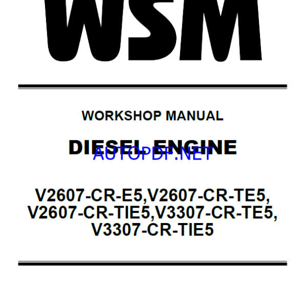 Kubota V2607-CR-E5 TE5 TI35 V3307-CR-TE5 TIE5 DIESEL ENGINE Workshop Manual