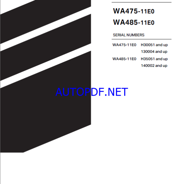 Komatsu WA475-11E0, WA485-11E0 Wheel Loader Shop Manual (VEN58000)