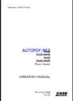 Case 836D, 836DAWD, 856D, 856DAWD Motor Grader Operators Manual (92159568) (March 2025)
