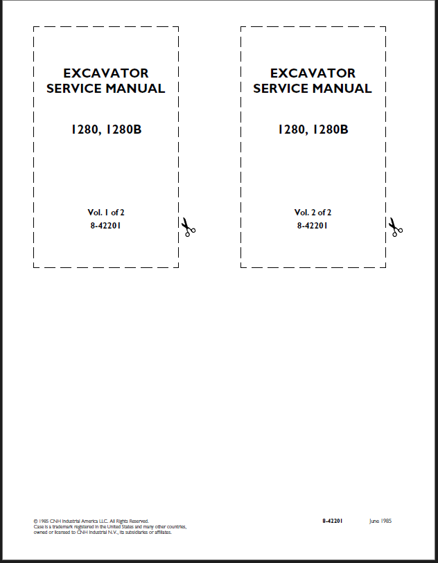 Case 1280, 1280B Excavator Service Manual (8-42201) (June 1985)