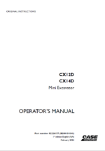 Case CX12D, CX14D Mini Excavator Operators Manual (92226157) (February 2024)