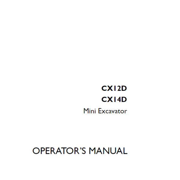 Case CX12D, CX14D Mini Excavator Operators Manual (92226157) (February 2024)