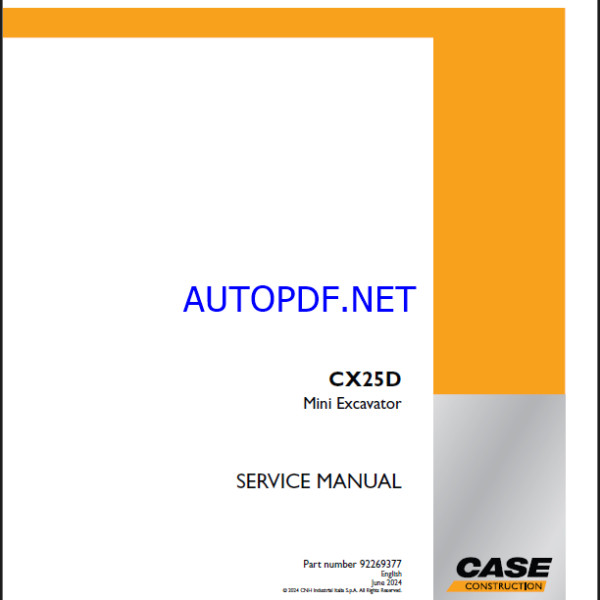 Case CX25D Mini Excavator Service Manual (92269377) (June 2024)