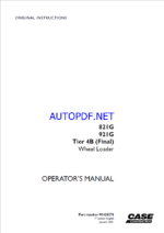 Case 821G, 921G Tier 4B Final Wheel Loader Operators Manual (90428276) (January 2021)