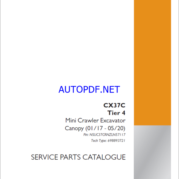 Case CX37C Tier 4 Mini Crawler Excavator Service Parts Catalogue (698893721PC) (June 2024)