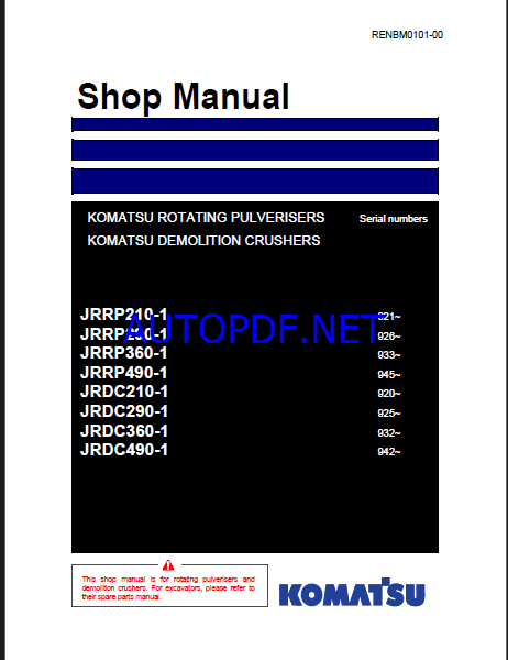 Komatsu JRRP360-1, JRRP490-1 Attachment Shop Manual (RENBM0101-00)