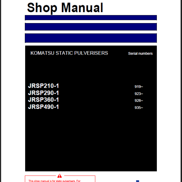 Komatsu JRSP210-1, JRSP290-1, JRSP360-1 Attachment Shop Manual (RENBM0102-00)