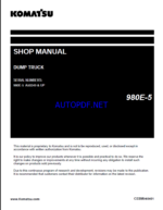 Komatsu 980E-5 Rigid Dump Truck Shop Manual (CEBM040401) (SN A50249-UP)