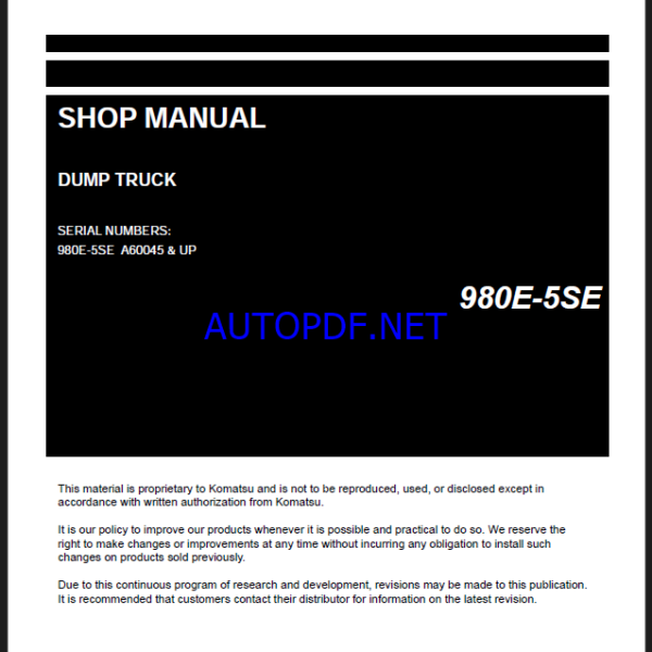 Komatsu 980E-5SE Rigid Dump Truck Shop Manual (CEBM041800) (SN A60045-UP)