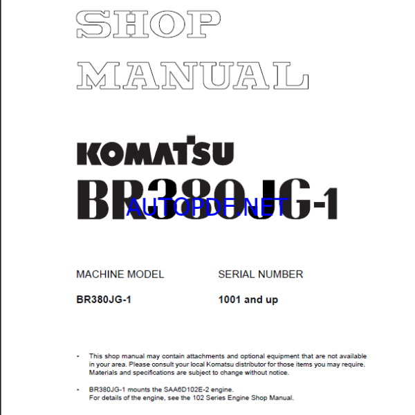 Komatsu BR380JG-1 Mobile Crusher Shop Manual (SEBM034106) (SN 1001-UP)