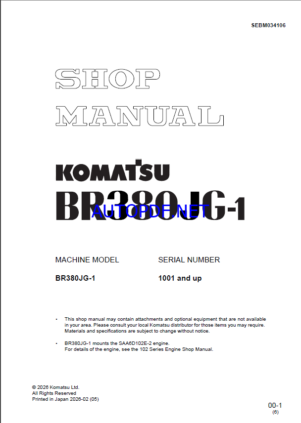 Komatsu BR380JG-1 Mobile Crusher Shop Manual (SEBM034106) (SN 1001-UP)