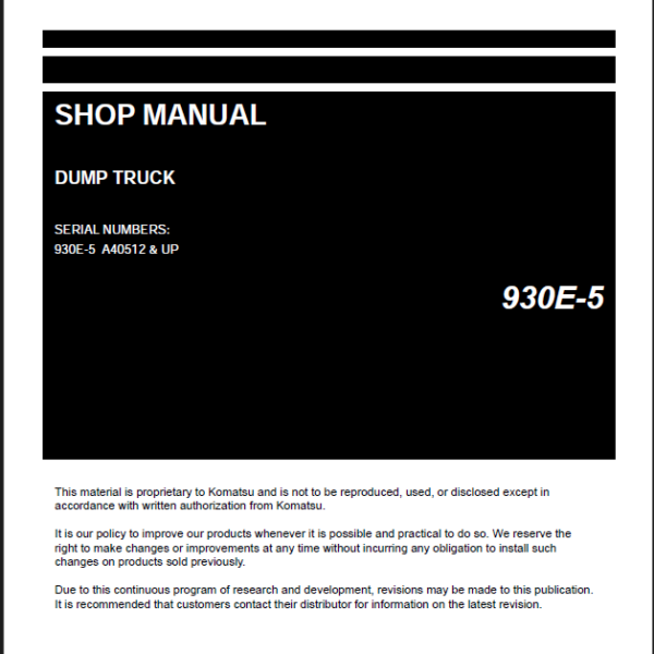 Komatsu 930E-5 Rigid Dump Truck Shop Manual (CEBM041302) (SN A40512-UP)