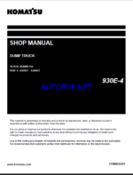 Komatsu 930E-4 Rigid Dump Truck Shop Manual (CEBM020207) (SN A30601-A30692)