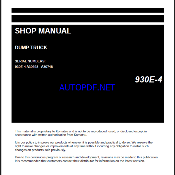 Komatsu 930E-4 Rigid Dump Truck Shop Manual (CEBM020506) (SN A30693-A30748)