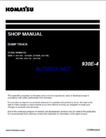 Komatsu 930E-4 Rigid Dump Truck Shop Manual (CEBM026904)
